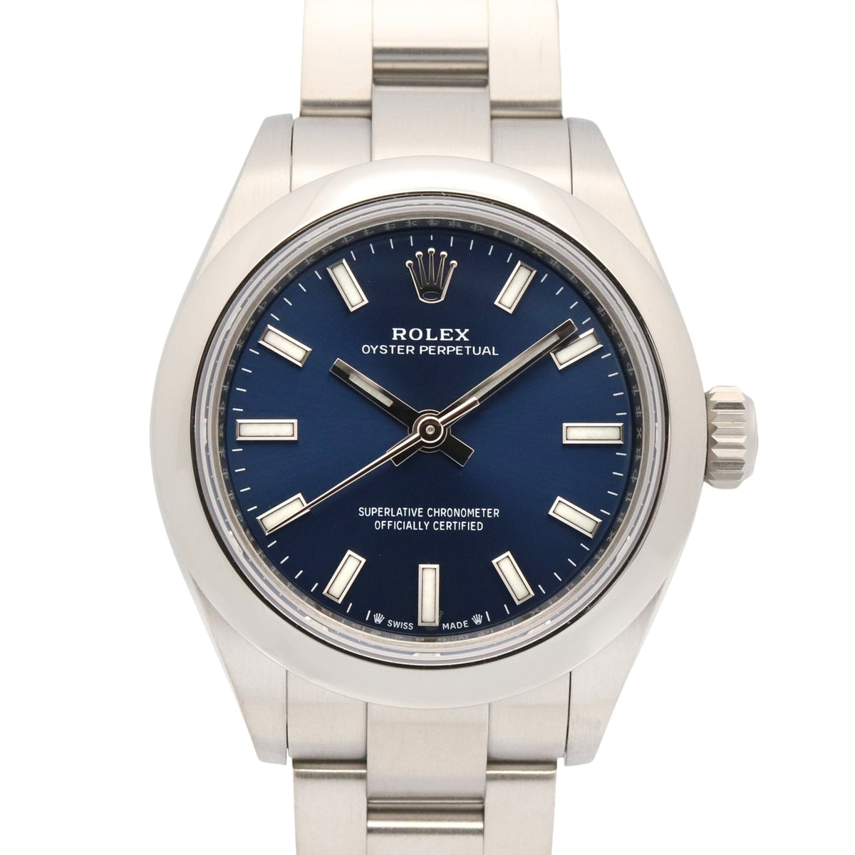 Pre-Owned Rolex Oyster Perpetual Random Serial Number Watch, Stainless Steel, Ladies, Blue Tone, Bar, 276200