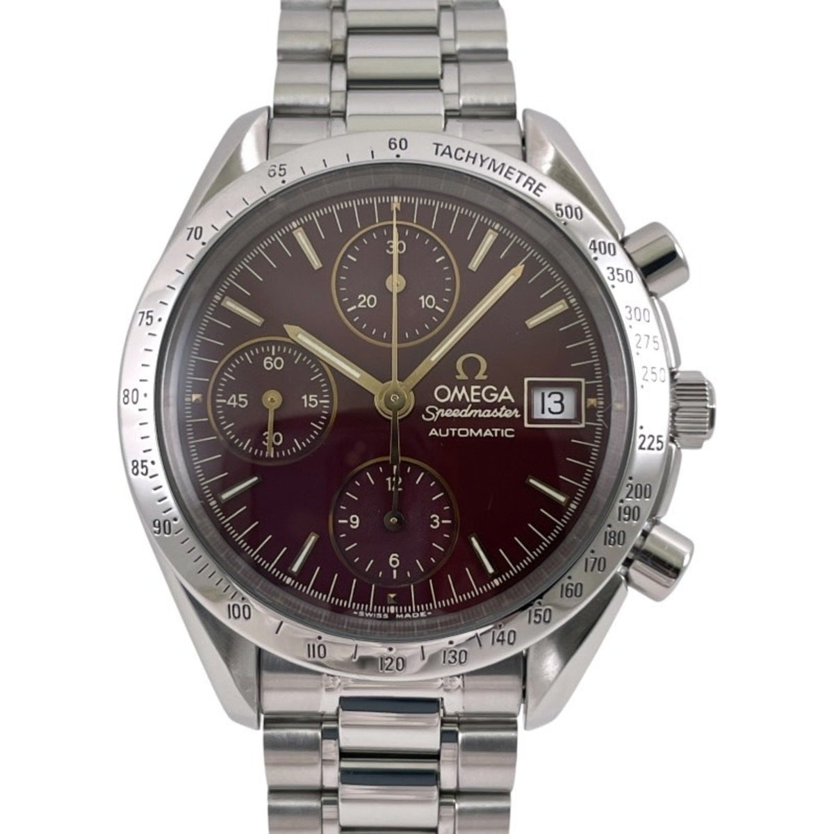 Pre-Owned OMEGA Speedmaster 3511.61 Stainless Steel Men's Watch, Wine Red Dial, Chronograph, Marui Exclusive