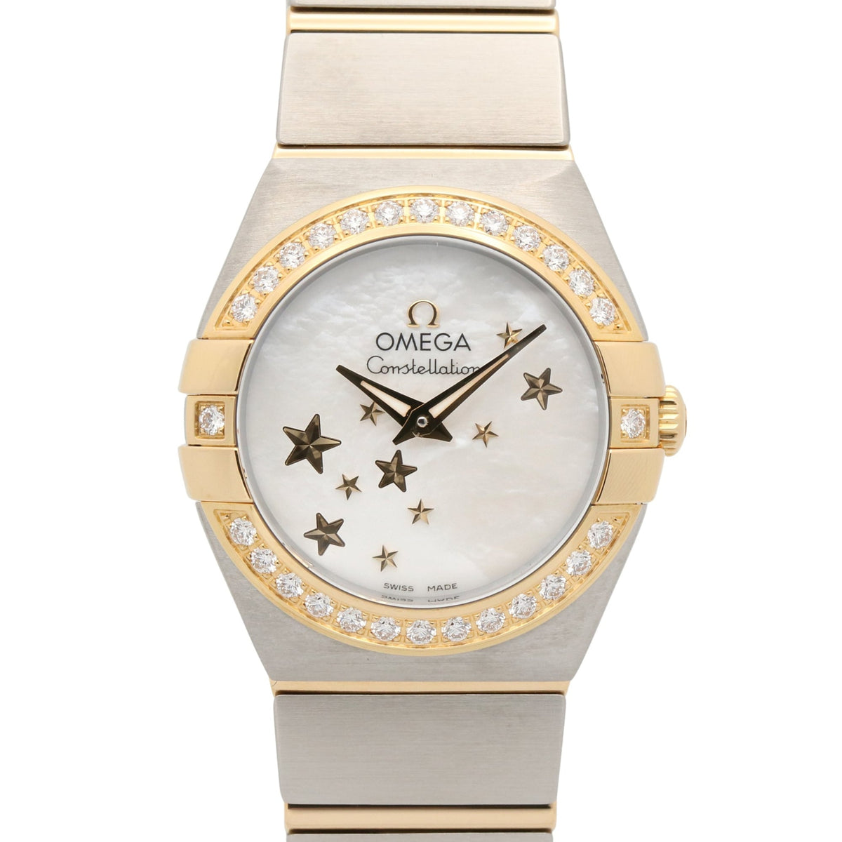 Pre-Owned Omega Constellation Brushed Watch, 18K (Yellow Gold) Stainless Steel, Ladies', White/White Mother-of-Pearl, 123.25.24.60.05.001