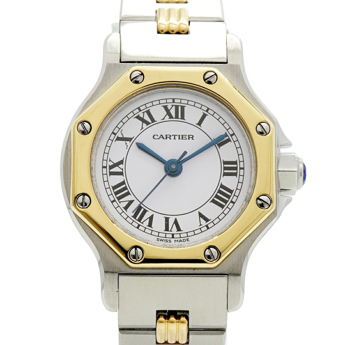 Pre-Owned Cartier Santos Octagon SM Godron Bracelet White Dial Women's Watch