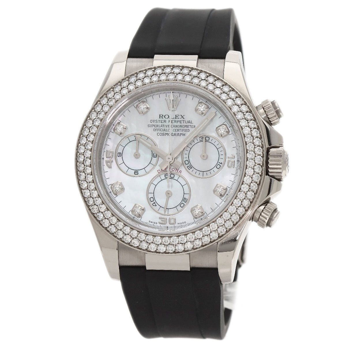 Pre-Owned Rolex Cosmograph Daytona 116589RBR Men's Watch in 18K White Gold with Rubber and Diamonds