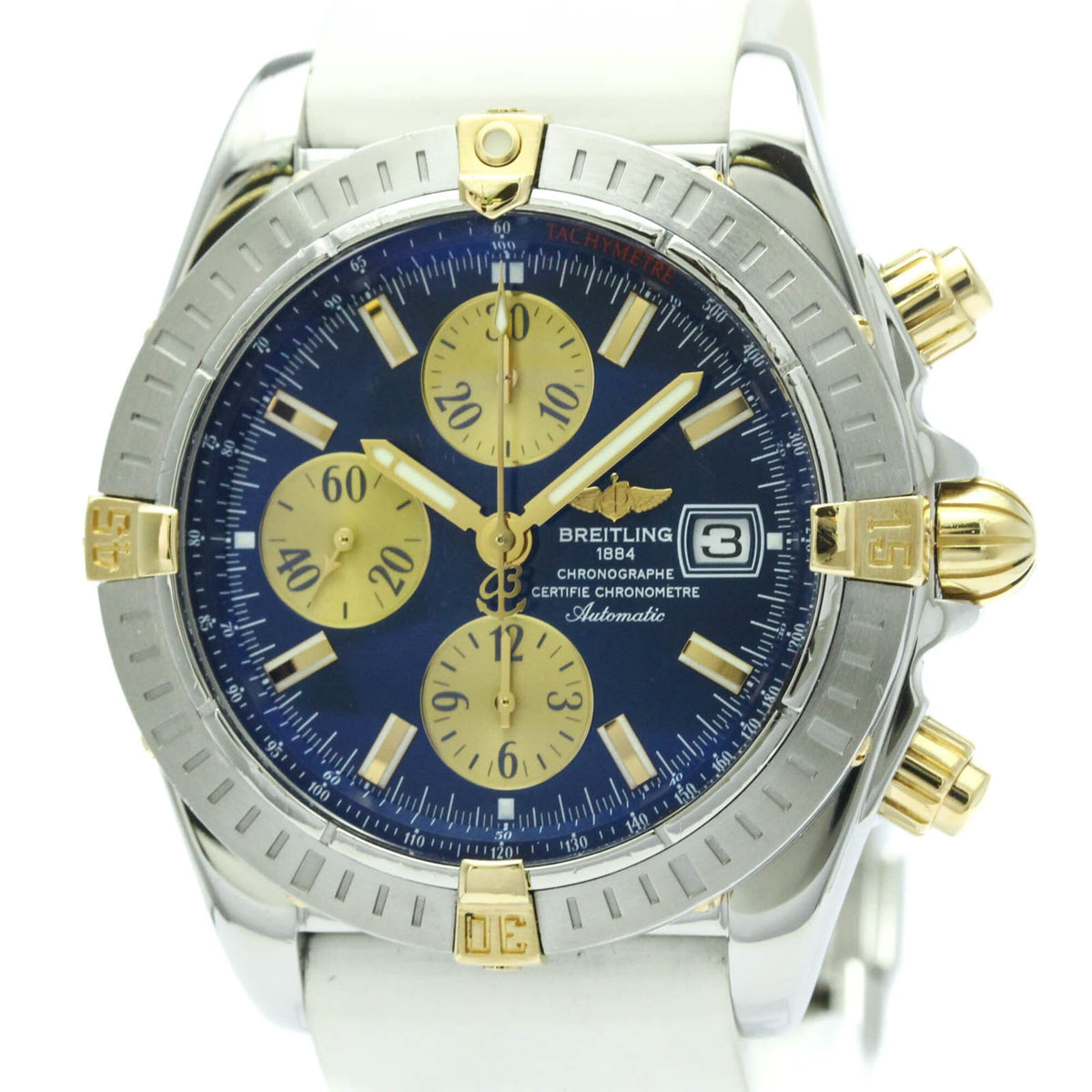 Pre-Owned BREITLING Chronomat Evolution 18K Gold Steel Mens Watch B13356 Polished