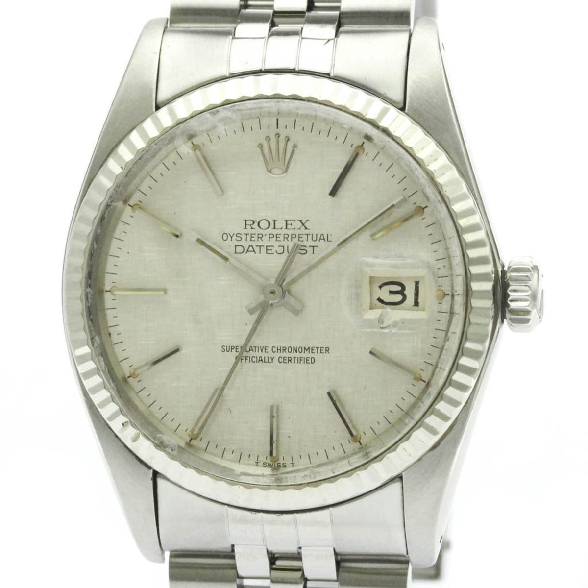 Pre-Owned ROLEX Datejust 18K White Gold Steel Automatic Mens Watch 16014 Polished