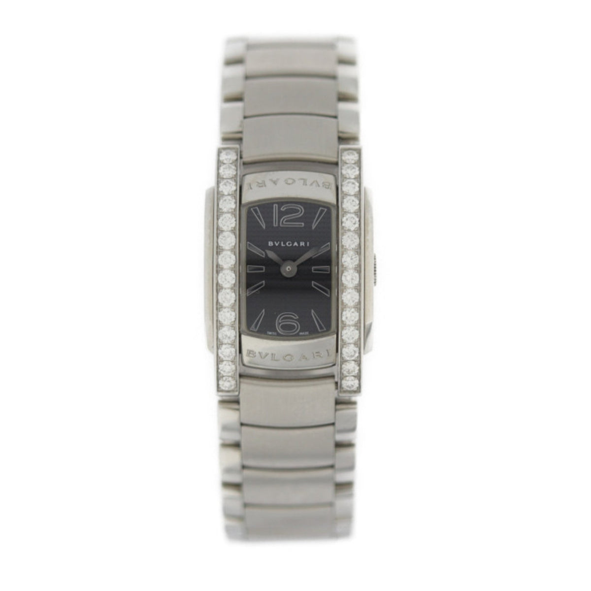 Pre-Owned BVLGARI Bulgari Assioma Watch AA26BSDS (AA26S) Stainless Steel Diamond Silver Black Dial Bezel Quartz