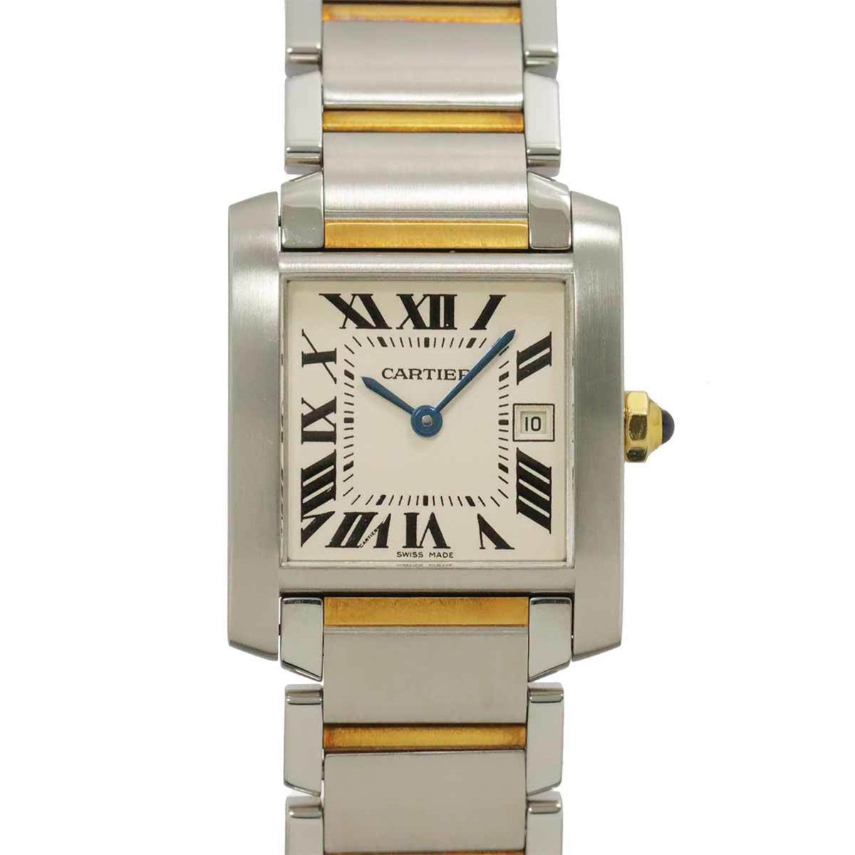 Pre-Owned Cartier Tank Fran?aise MM Two-tone Watch W51012Q4 Boys' with Date Display, Ivory and 18K Yellow Gold Quartz Movement