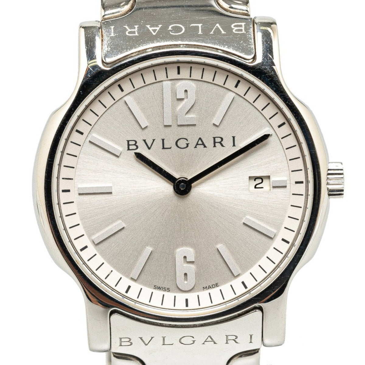Pre-Owned BVLGARI Solotempo Watch ST35S Quartz Silver Dial Stainless Steel Men's