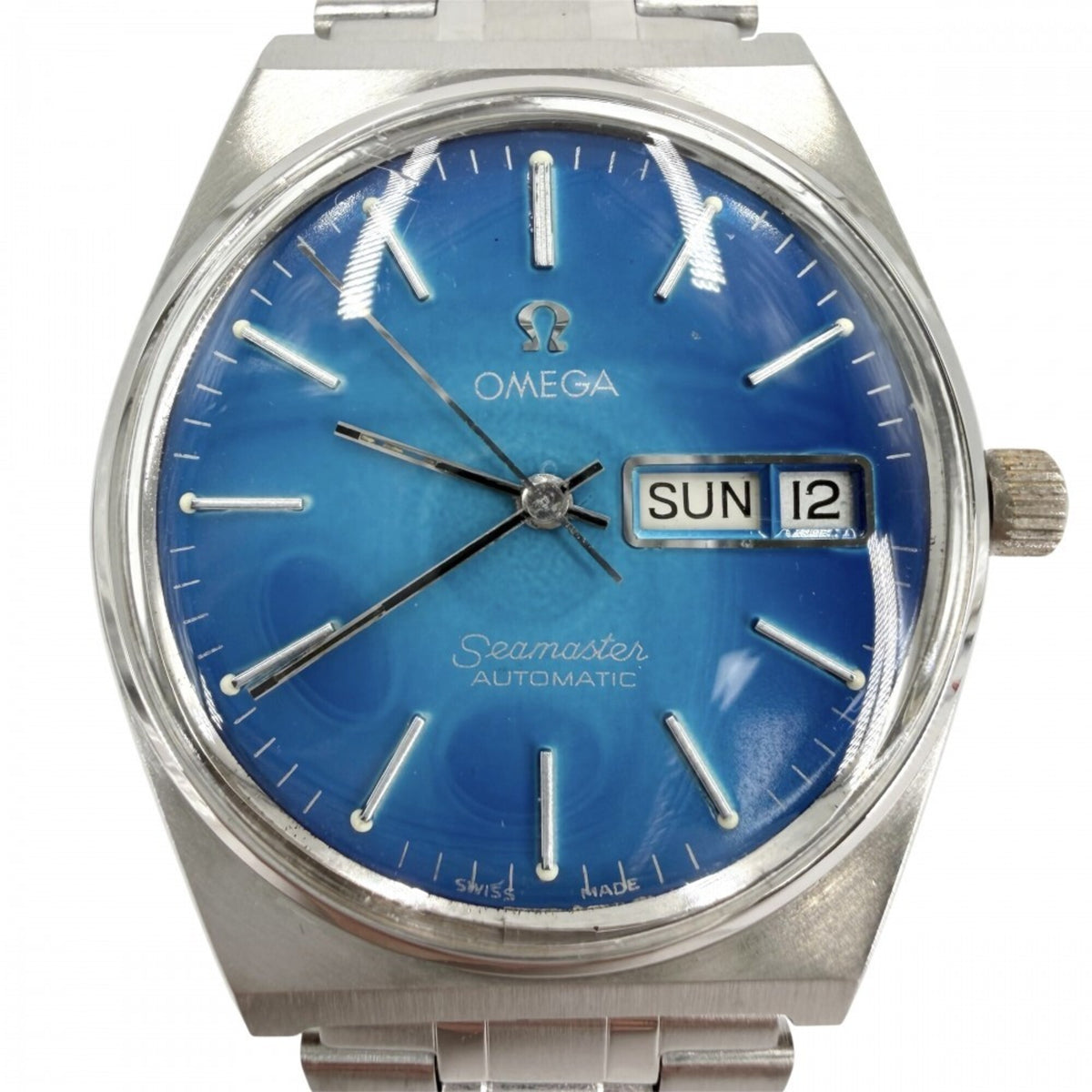 Pre-Owned Omega Seamaster Cal. 1022 Day-Date Automatic Watch for Men, Blue Dial, OMEGA 166.021, Movement, Stainless Steel, Silver/Blue