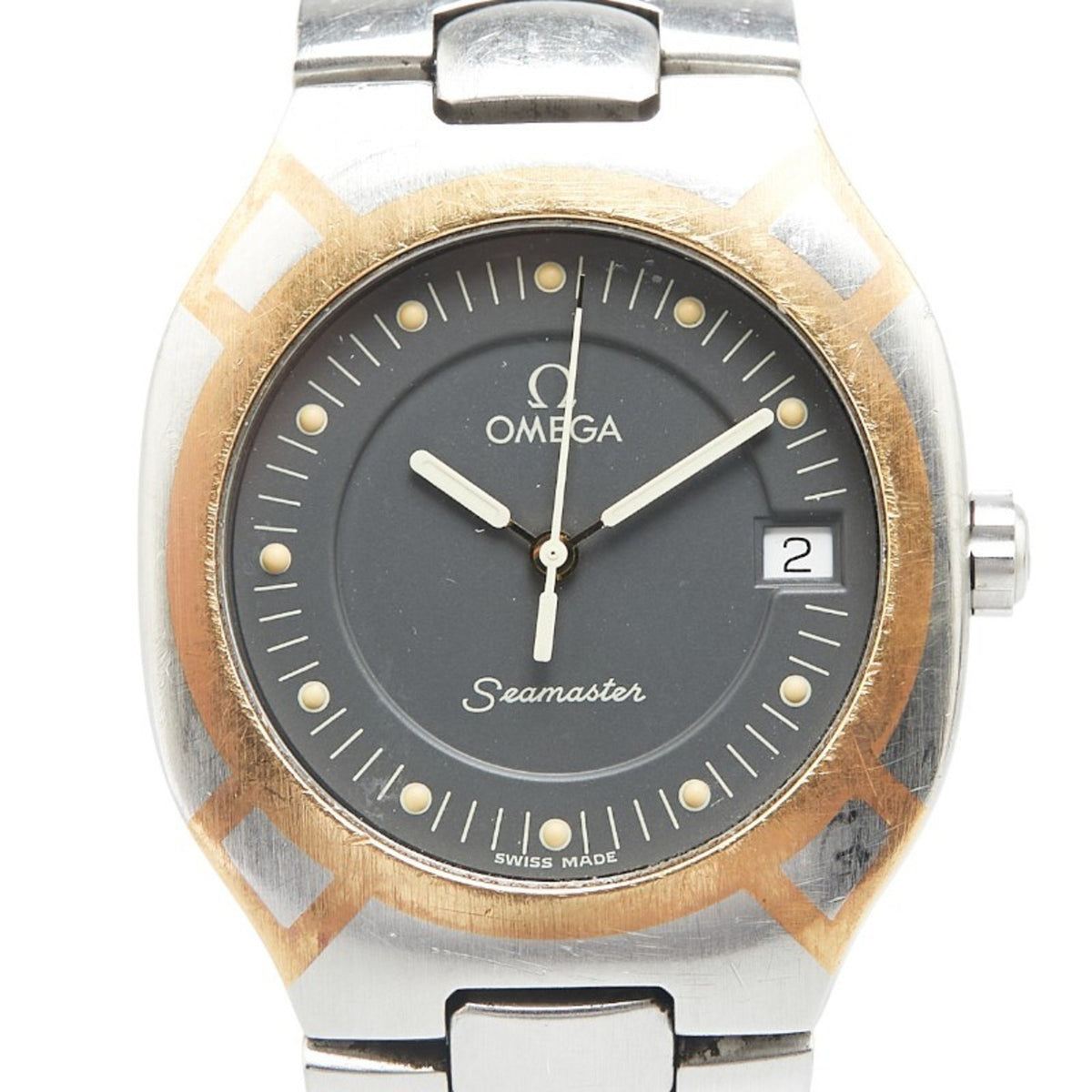 Pre-Owned Omega Seamaster Polaris Watch 2510.40 Quartz Gray Dial Stainless Steel Yellow Gold Men's OMEGA