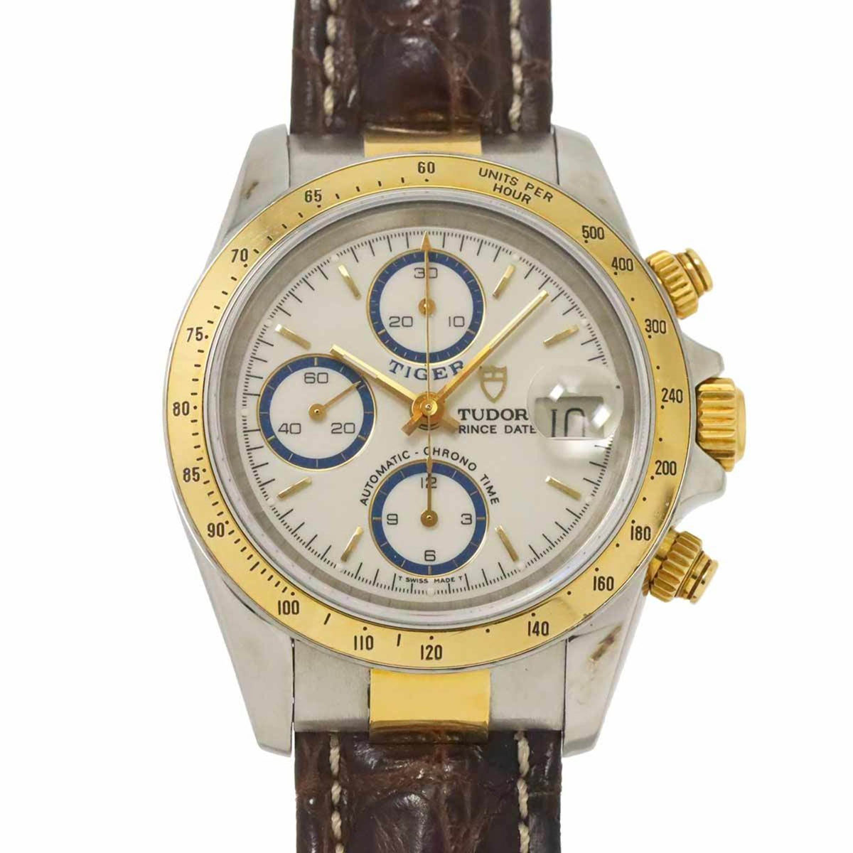 Pre-Owned Tudor Chrono Time Tiger Prince Date Combi 79263P Men's Watch Ivory K18YG Automatic time