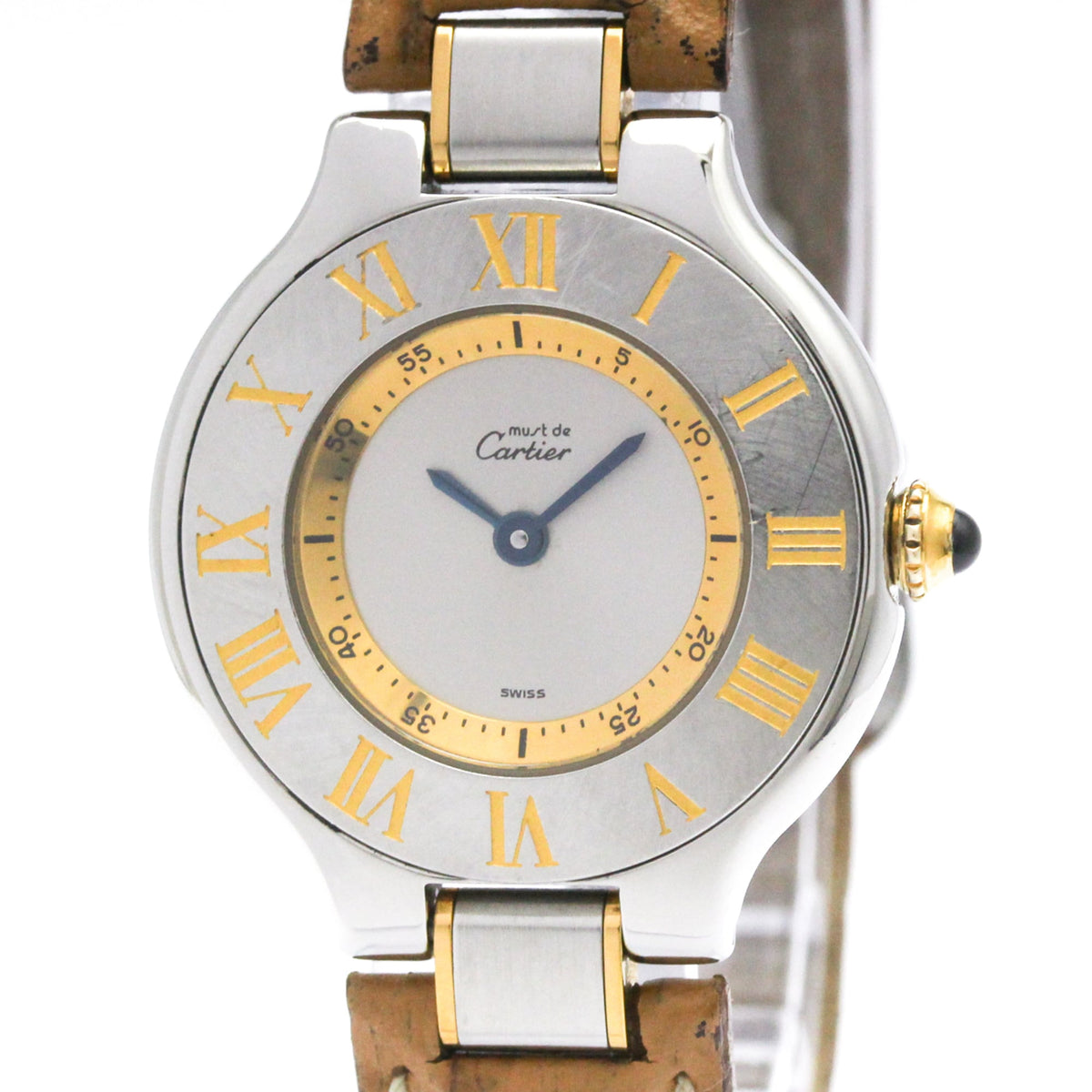 Pre-Owned CARTIER Must 21 Gold Plated Steel Quartz Ladies Watch W1007323 Polished