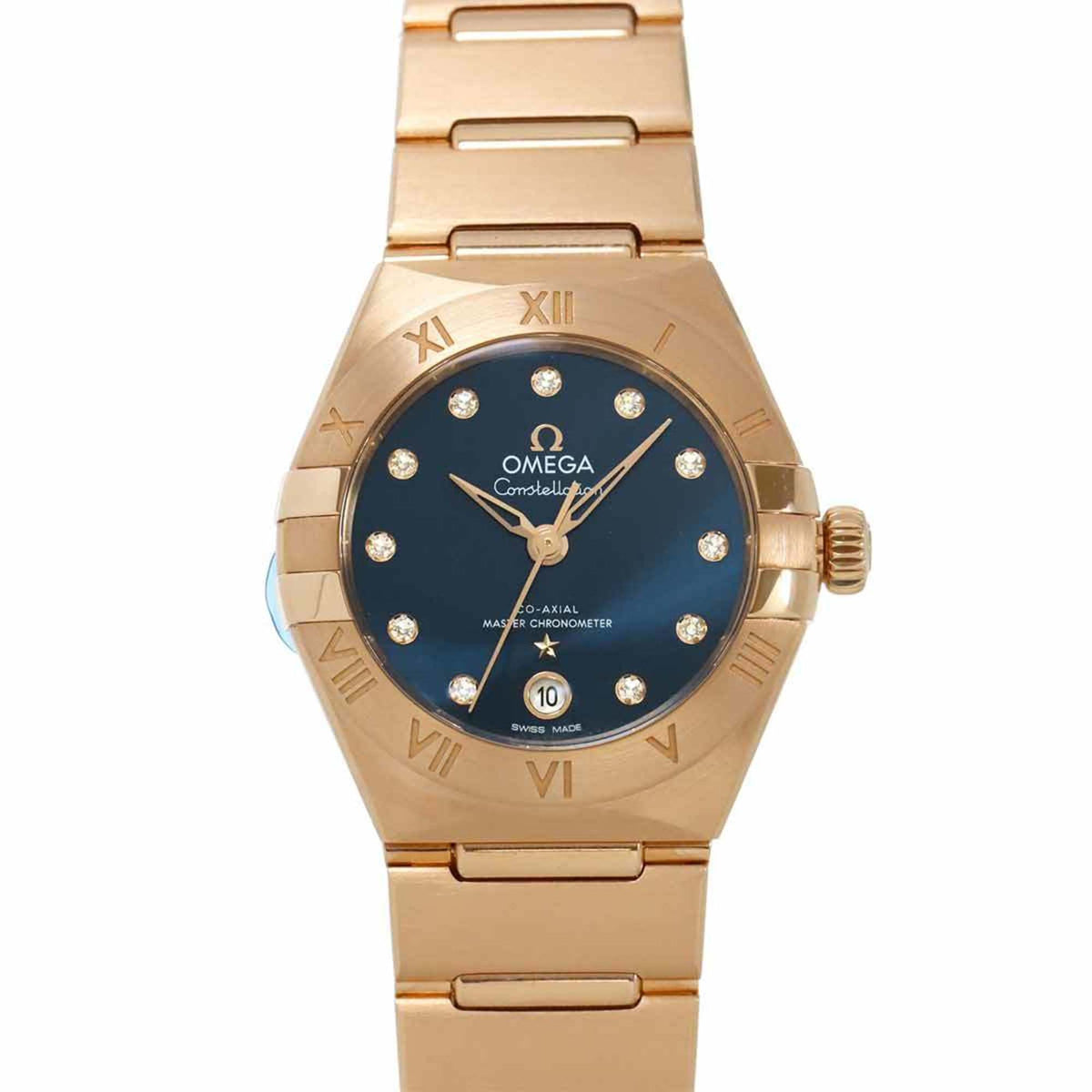 Pre-Owned OMEGA Constellation Co-Axial 131 50 29 20 53 001 Women's Watch with 11 Diamonds, Date Display, Blue 18K Pink Gold, Automatic Movement