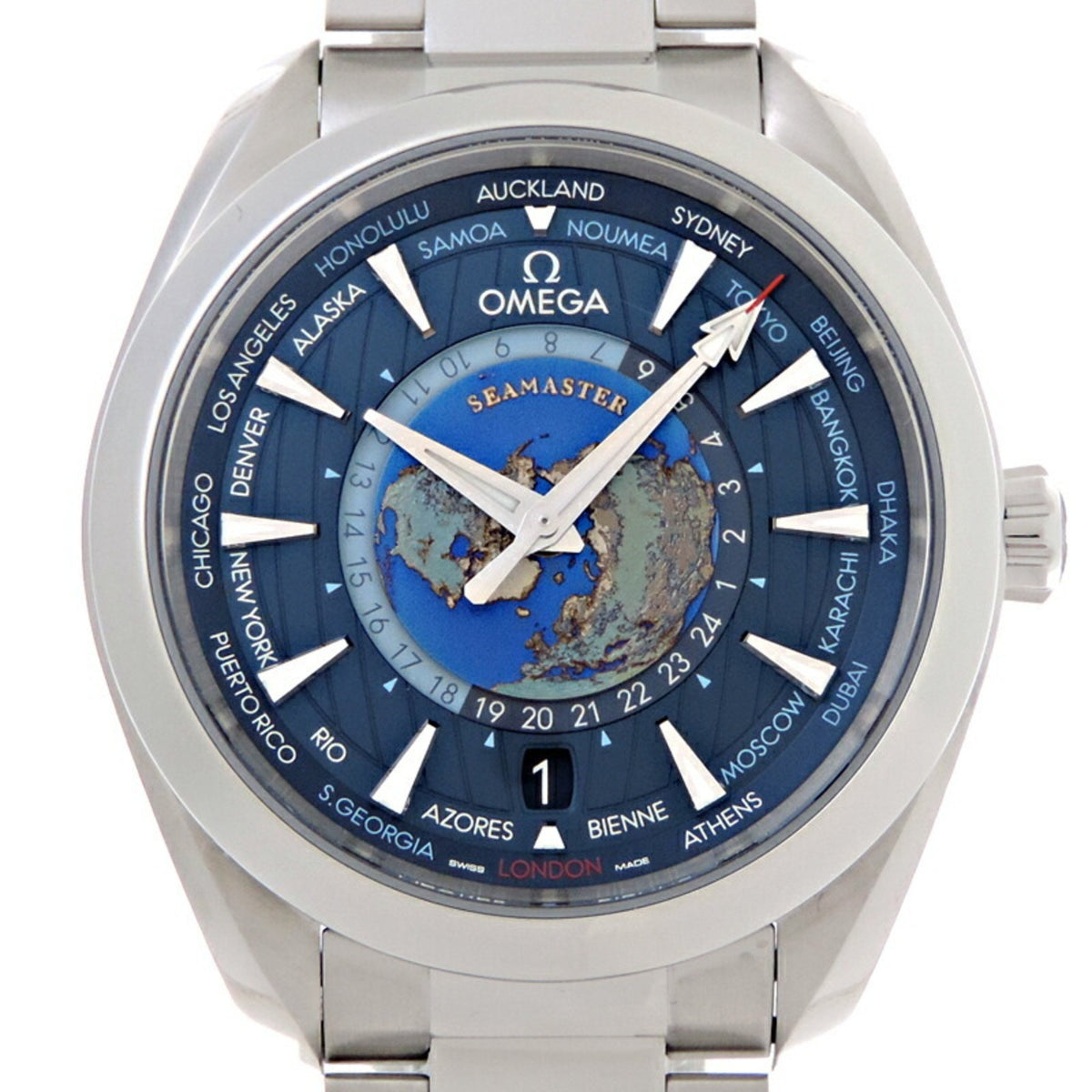 Pre-Owned Omega Seamaster Aqua Terra 150M World Timer Purchased in 2023 Men's Watch 220.10.43.22.03.001