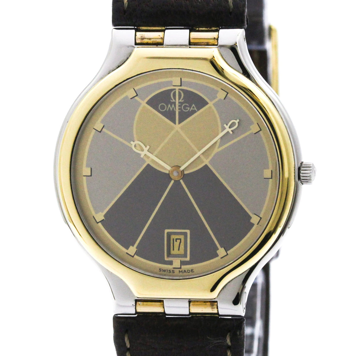 Pre-Owned OMEGA De Ville K18 Gold Steel Quartz Mens Watch 196.0316 Polished
