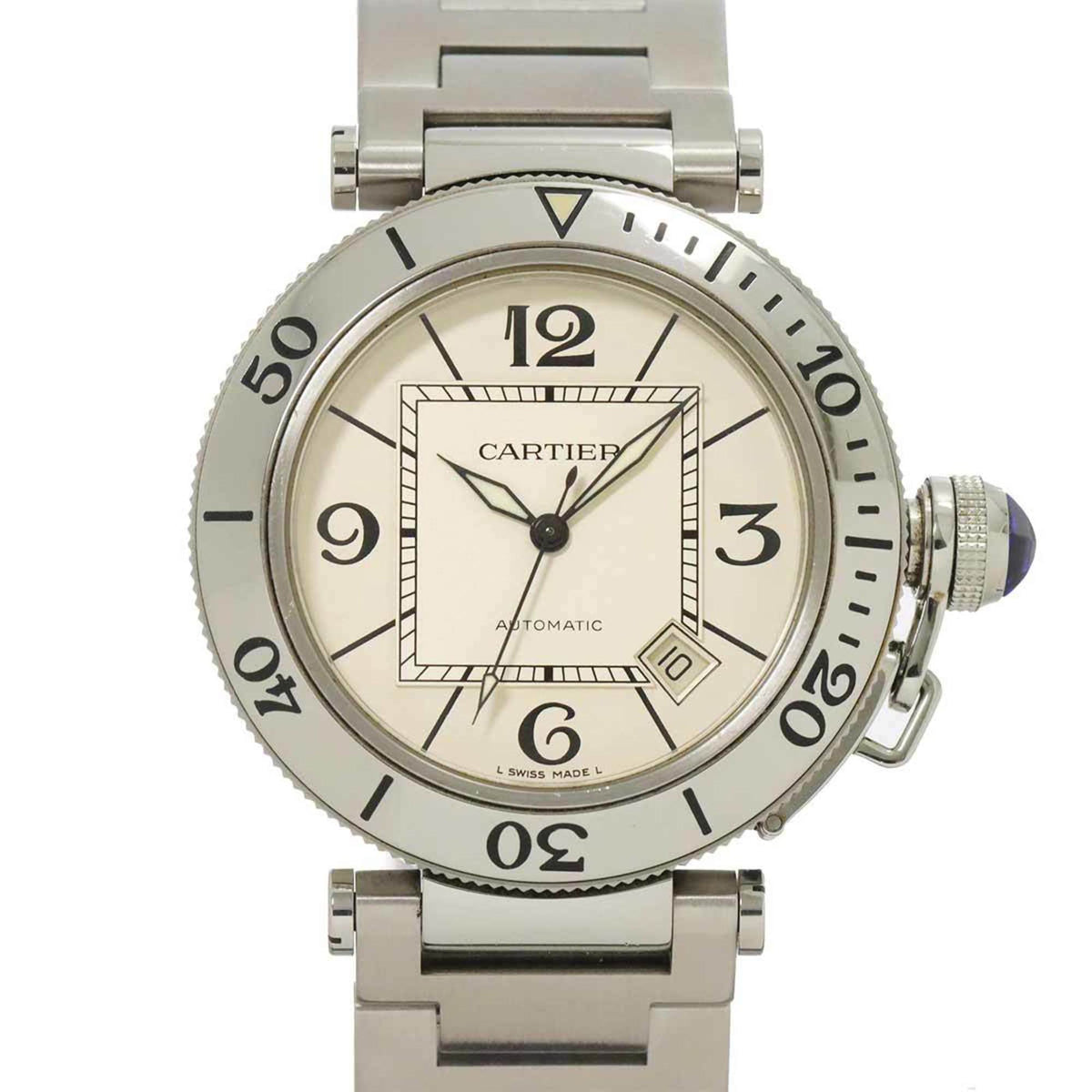 Pre-Owned Cartier Pasha Seatimer W31080M7 Men's Watch with Date Display, Silver, Automatic Movement