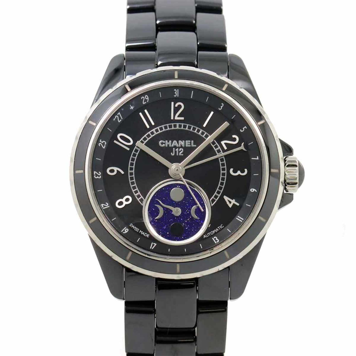 Montre Chanel J12 Phase de Lune d'occasion pour homme H3406 en céramique noire, remontage automatique, date et lune 