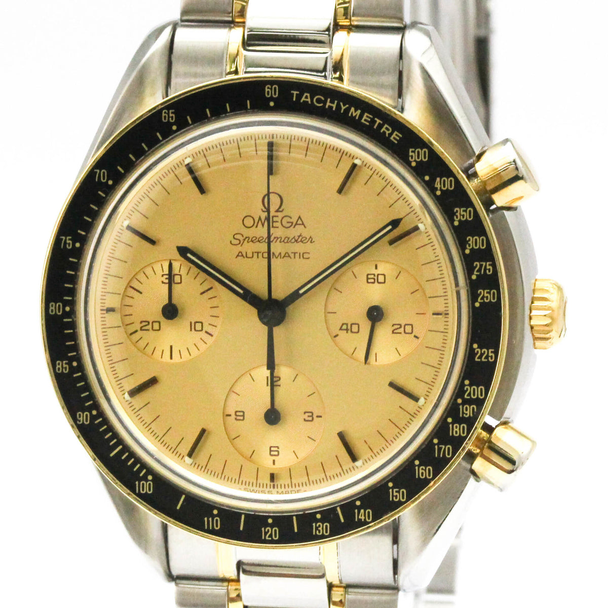 Pre-Owned OMEGA Speedmaster Automatic 18K Gold Steel Mens Watch 3310.10 Polished