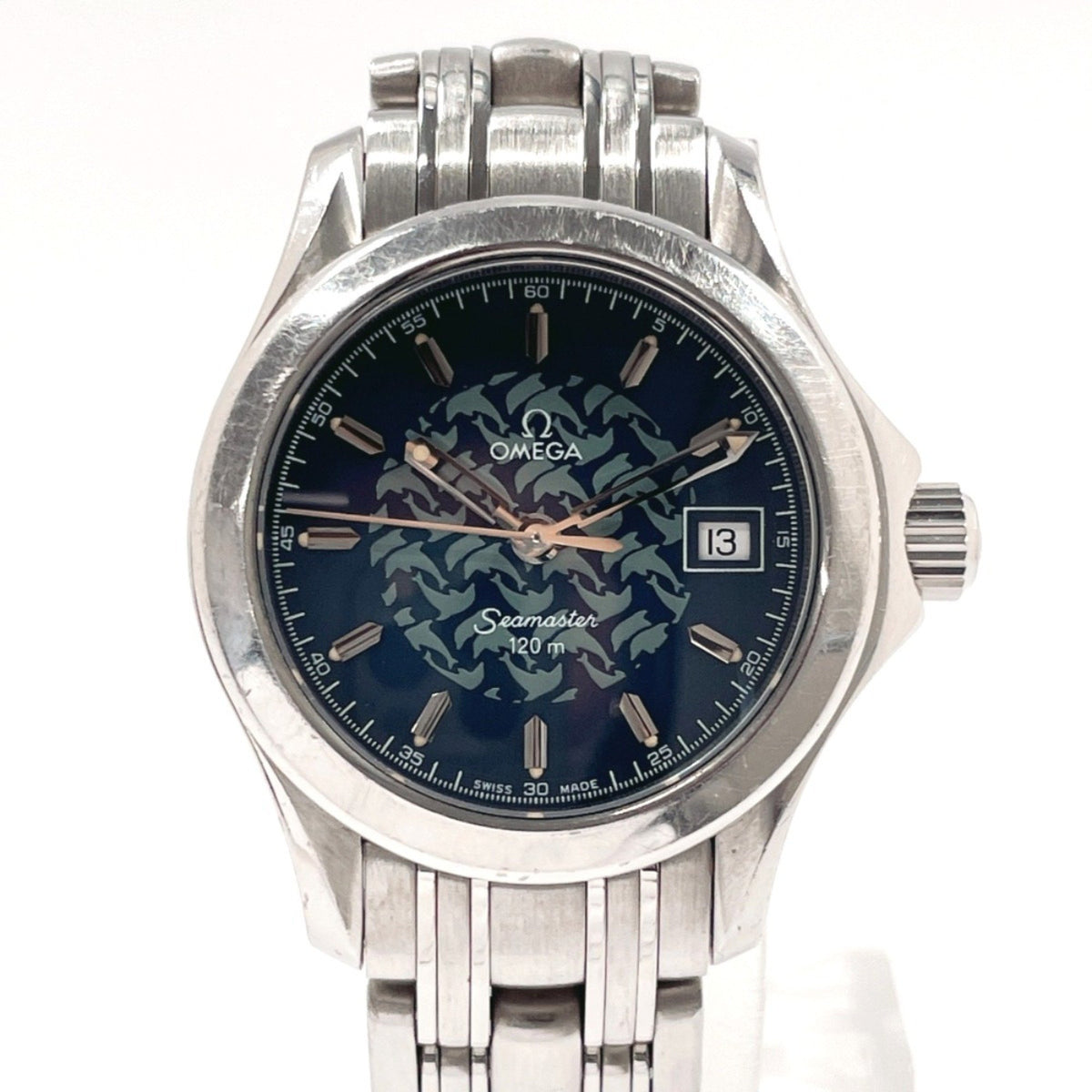 Pre-Owned OMEGA Seamaster 120 Jacques Mayol 1997 2580.8 Watch Stainless Steel/Stainless Steel Silver Quartz Navy Dial Women's F5048520