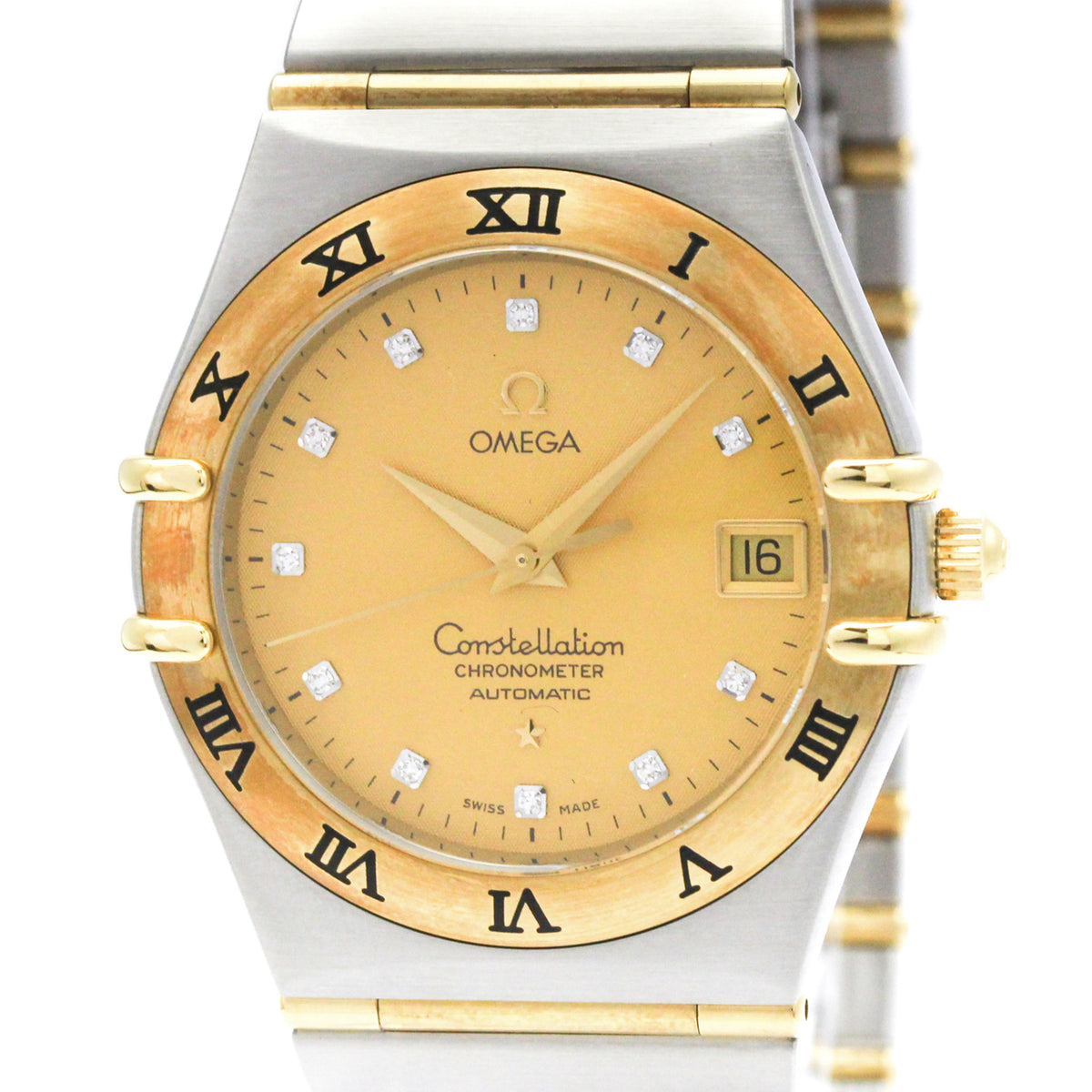 Pre-Owned OMEGA Constellation 18K Gold Steel Automati Mens Watch 1202.15 Polished