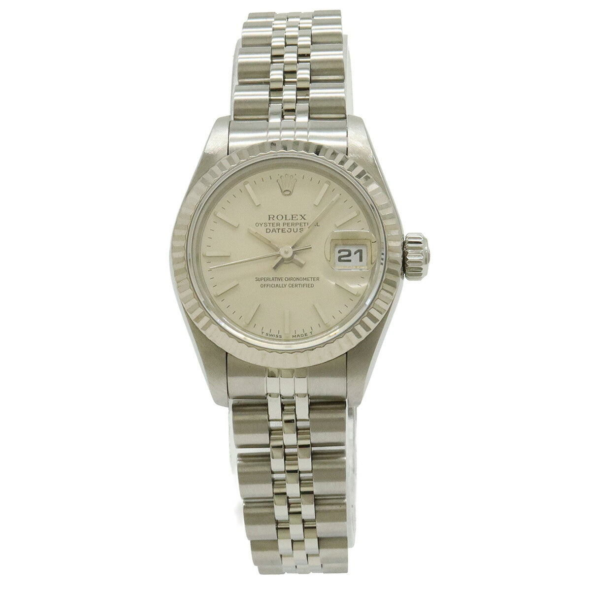 Pre-Owned ROLEX Rolex Datejust Silver Dial Stainless Steel 18K White Gold Bezel Women's Automatic Watch 69174G