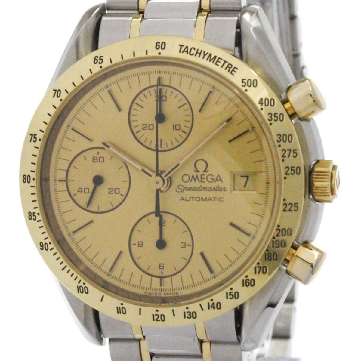 Pre-Owned OMEGA Speedmaster Date 18K Gold Steel Automatic Watch 3311.10 Polished