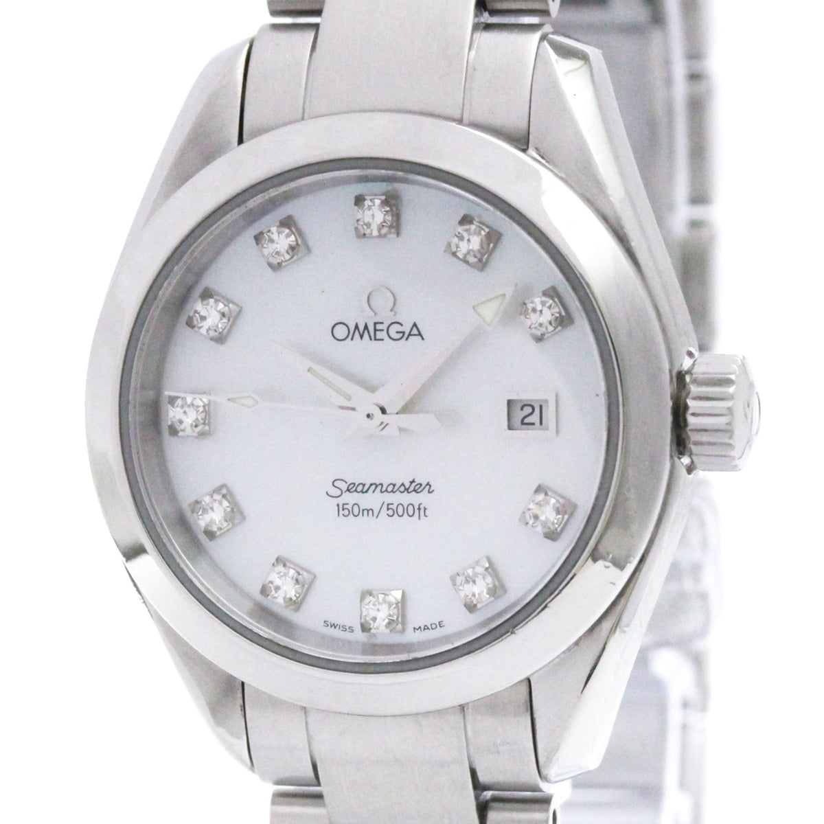 Pre-Owned OMEGA Seamaster Aqua Terra Diamond MOP Dial Watch 2577.75 Polished