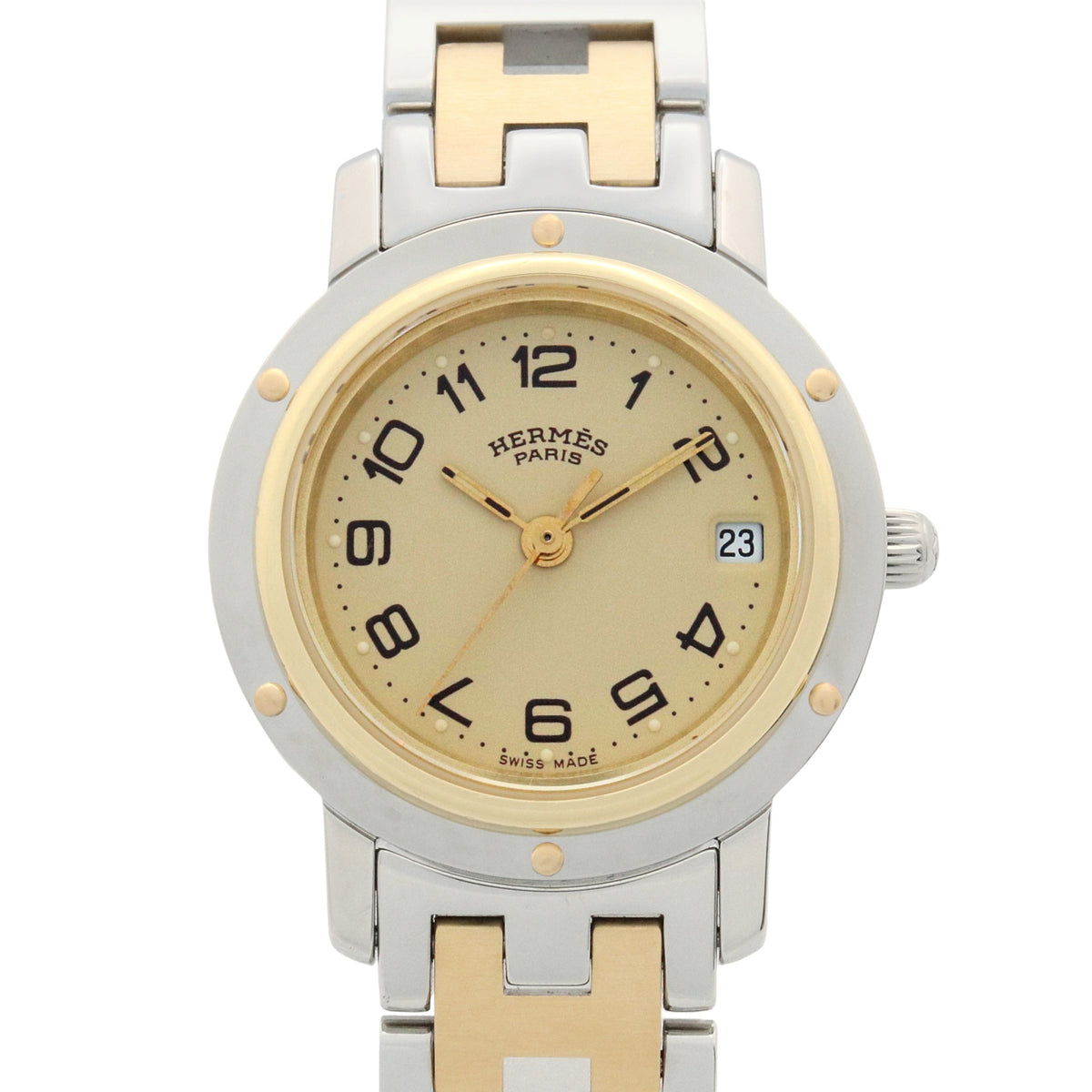 Pre-Owned Herm?s Clipper Watch, GP (Gold Plated) Stainless Steel, Women's, Ivory, CL4.220