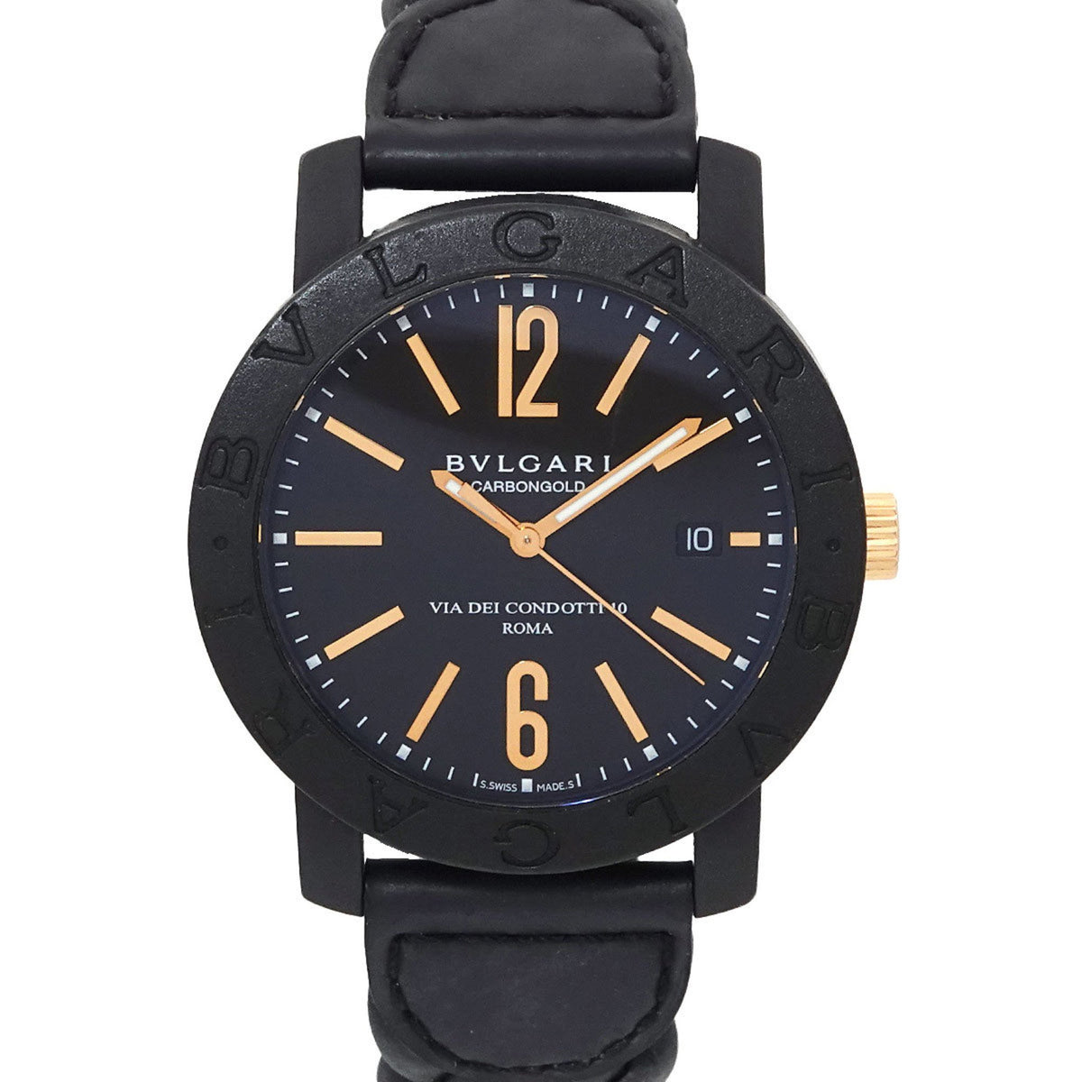 Pre-Owned BVLGARI Carbon Gold BB40CL Men's Watch with Date Display, Black Automatic Movement