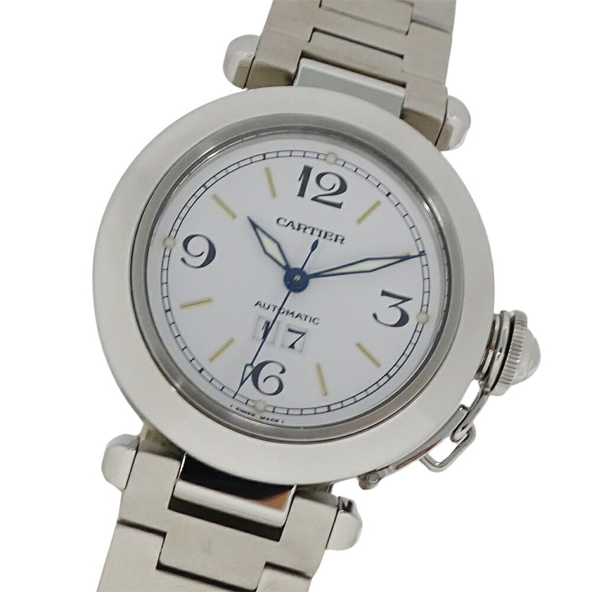 Pre-Owned Cartier Pasha C Boys' Watch, Big Date, Automatic, Stainless Steel, W31044M7, Silver/White, Polished
