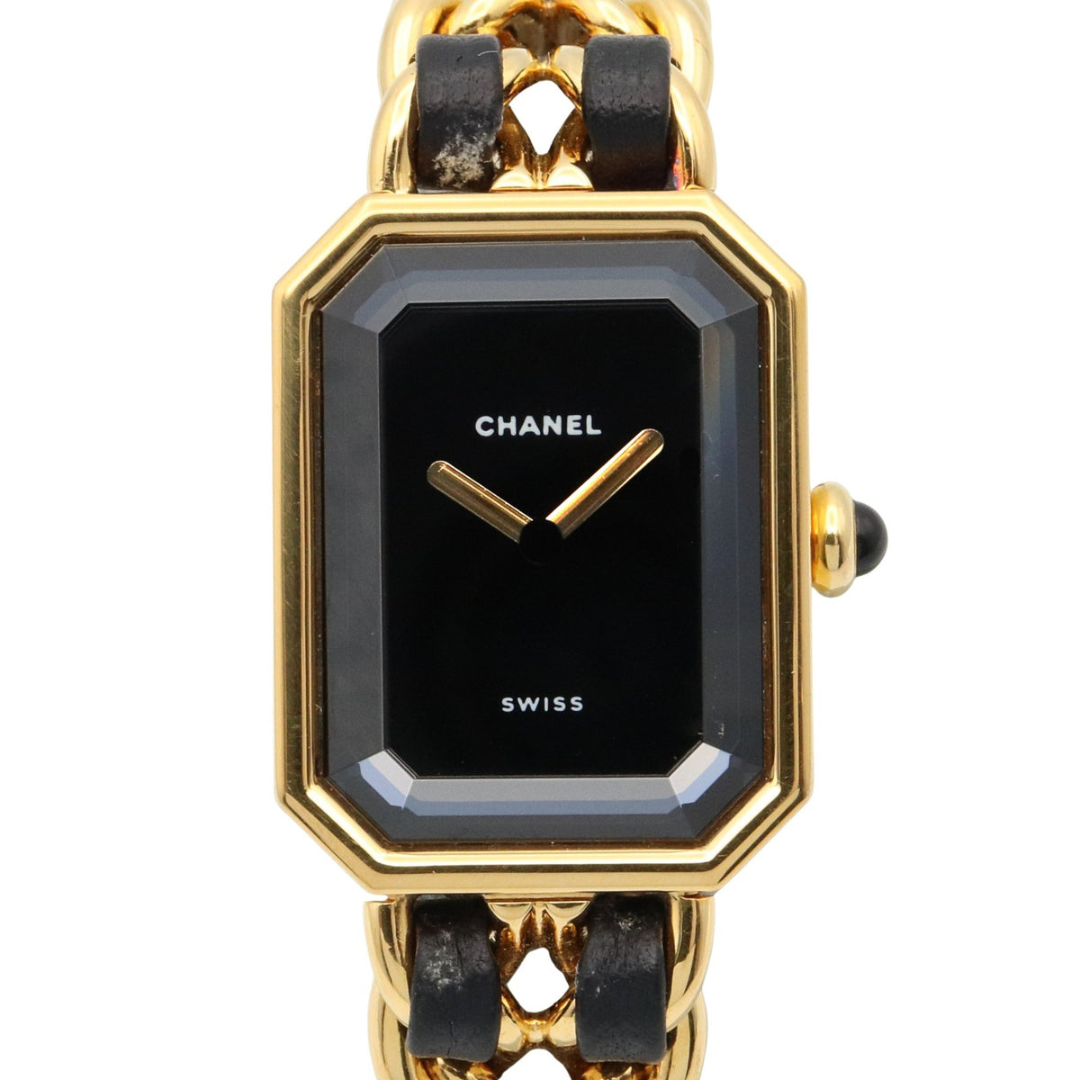 Pre-Owned CHANEL Premiere M Watch, GP (Gold Plated), Leather, Women's, Black, H0001