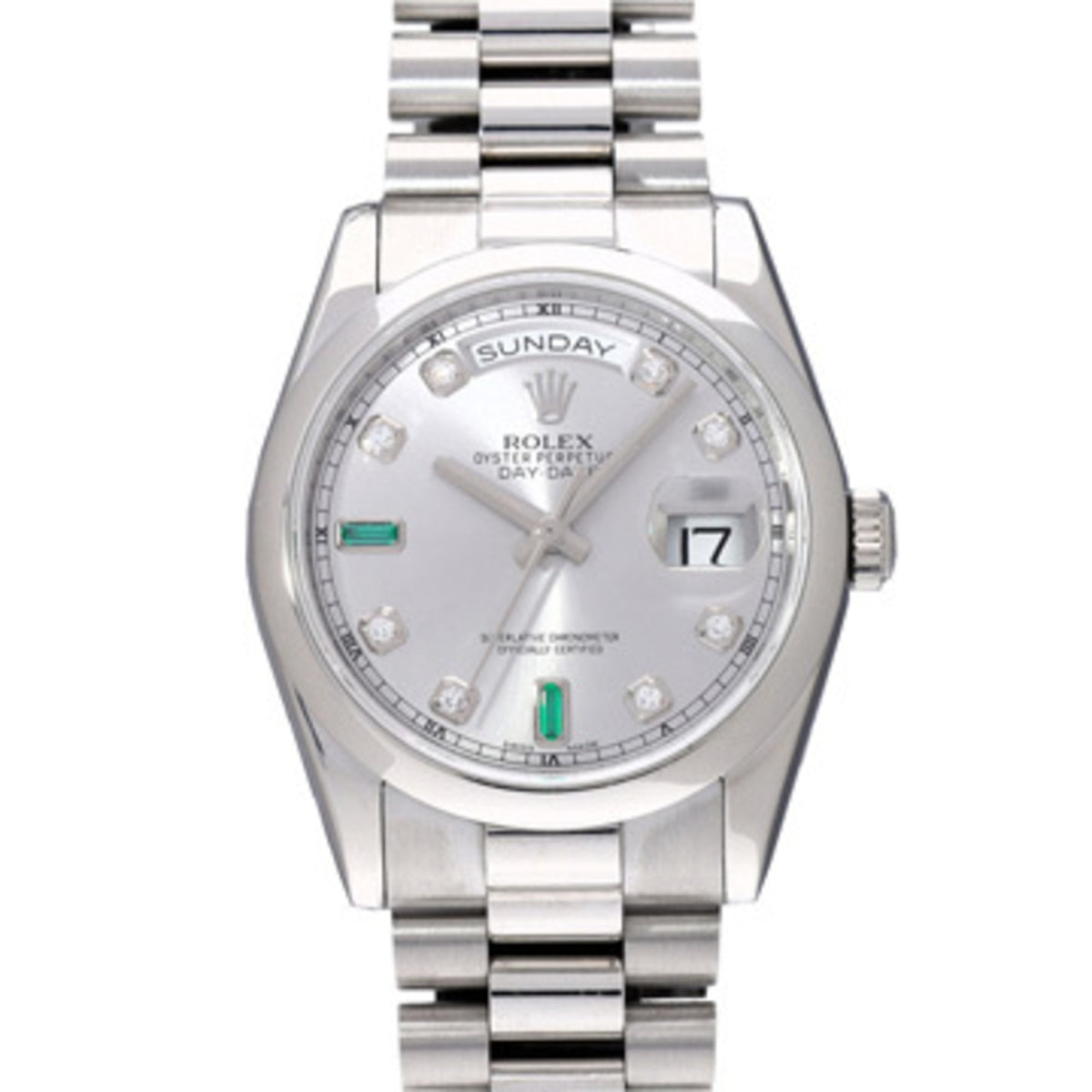 Pre-Owned Rolex Day-Date 118206A R serial number (manufactured around 1987) Silver/Diamond Men's Watch Automatic