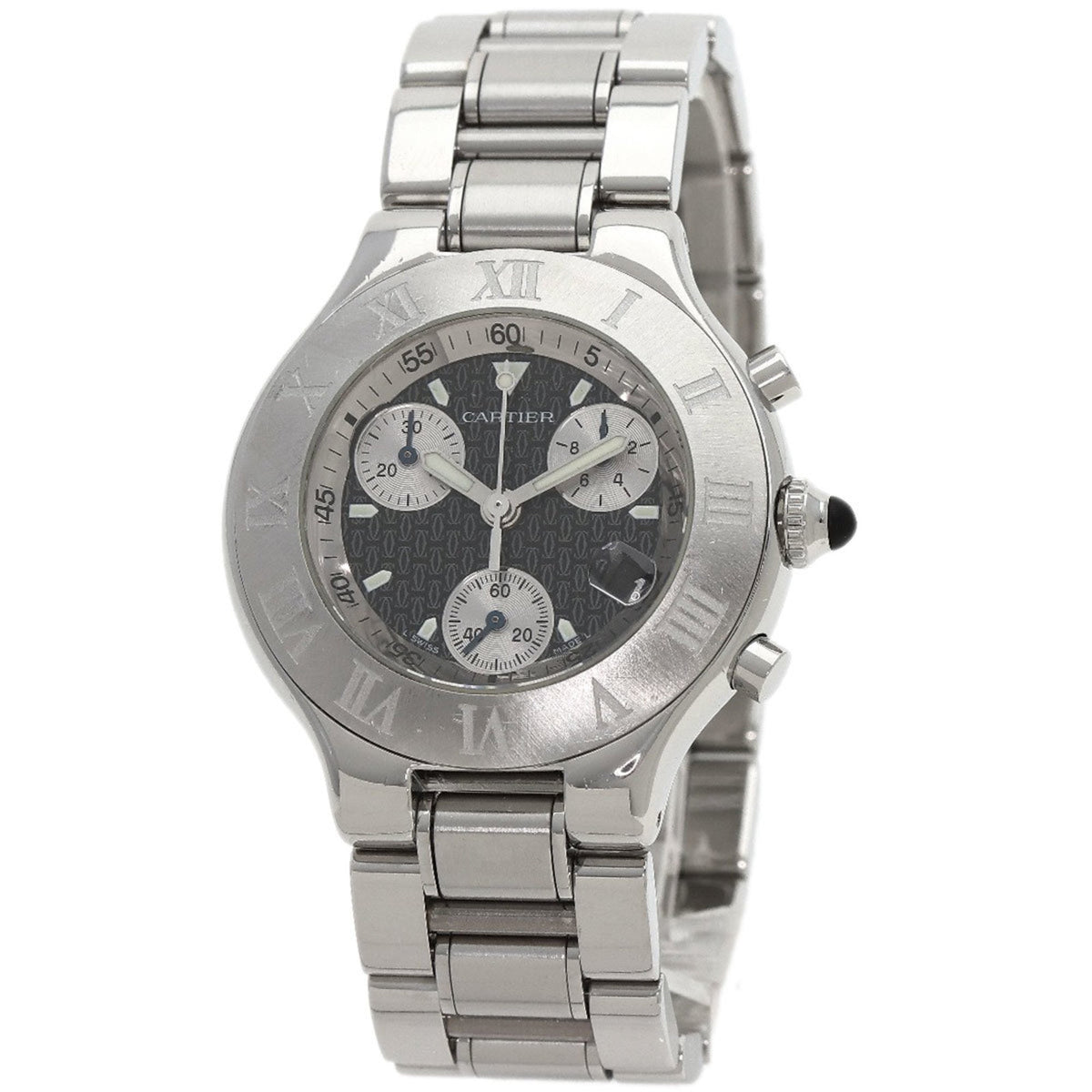Pre-Owned Cartier W10172T2 Chronoscuff Date Watch Stainless Steel SS Men's CARTIER