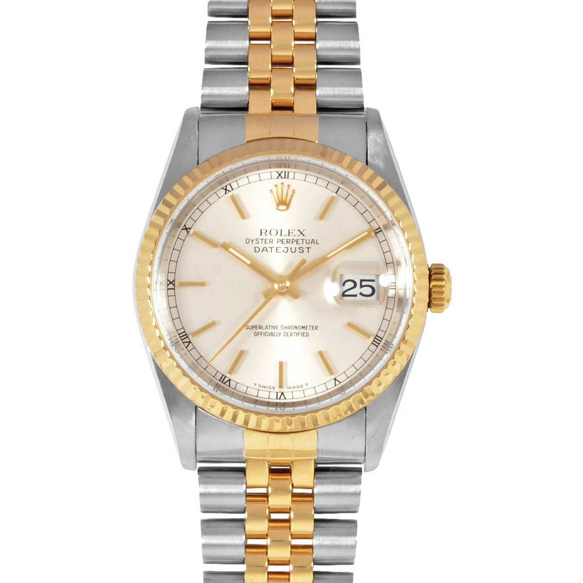 Pre-Owned Rolex ROLEX 16233 Datejust U-number watch, automatic, silver dial, SS x YG, men's
