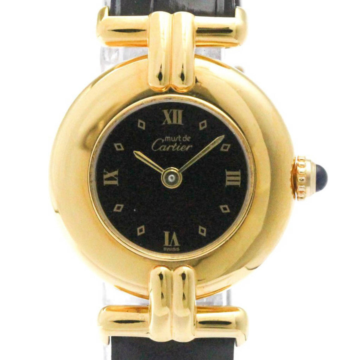 Pre-Owned CARTIER Must Colisee Gold Plated Leather Quartz Ladies Watch 590002