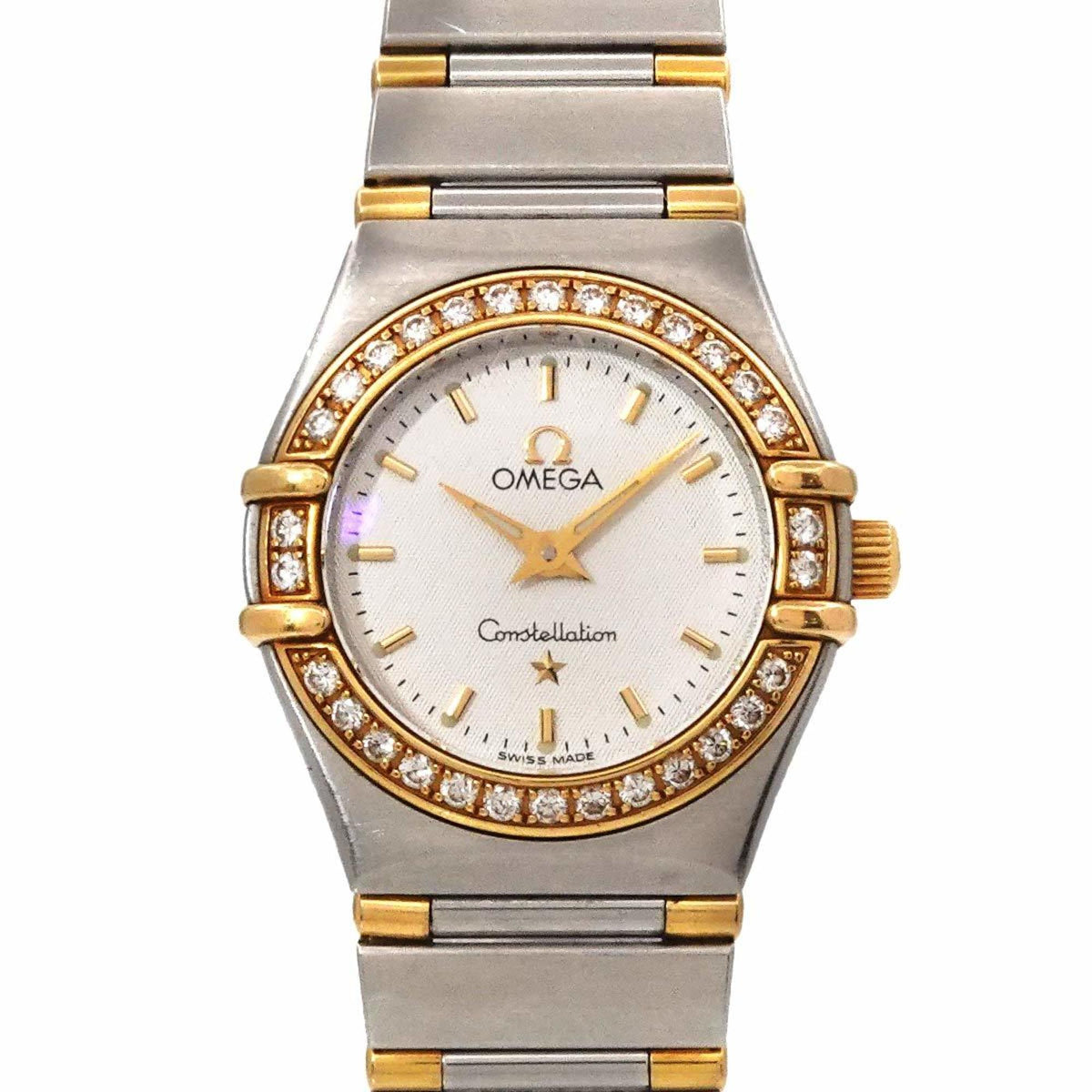 Pre-Owned OMEGA Constellation Mini Two-Tone 1367 30 Women's Watch with Diamond Bezel, Silver and Yellow Gold Quartz Movement