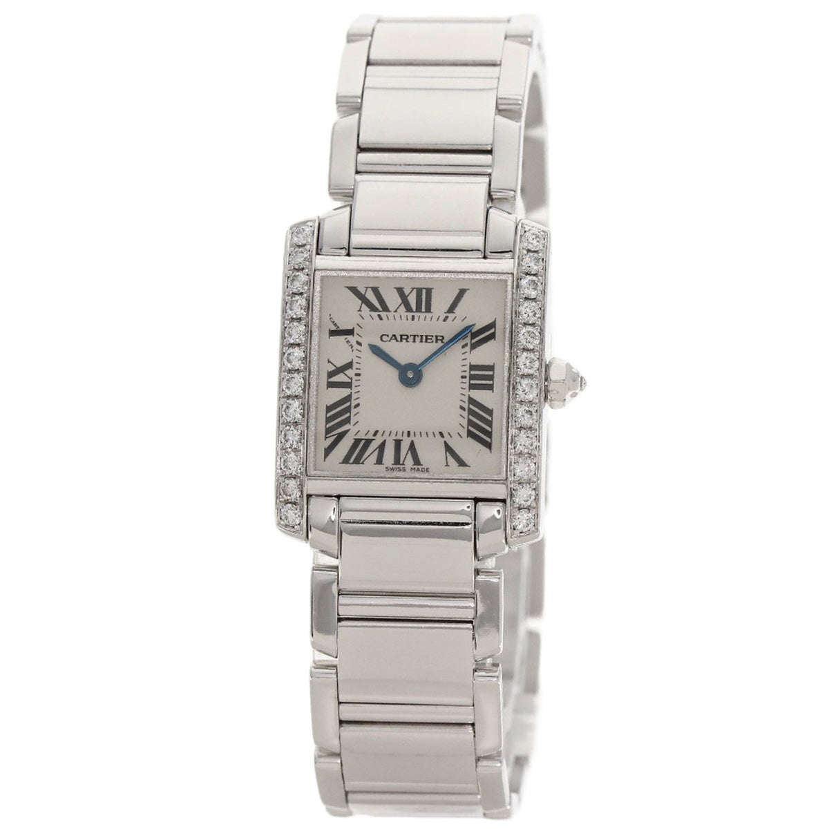 Pre-Owned Cartier WE1002S3 Tank Fran?aise Small Watch with Diamond Bezel, 18K White Gold/18KWG/Diamond, Women's