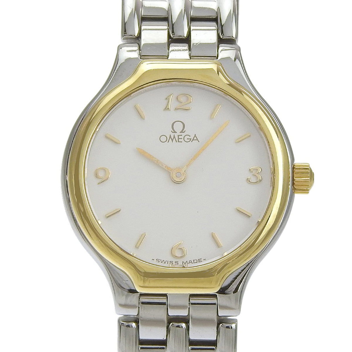 Pre-Owned Omega De Ville watch, cal. 1455 4360.62, stainless steel, quartz, analog display, white dial, women's.