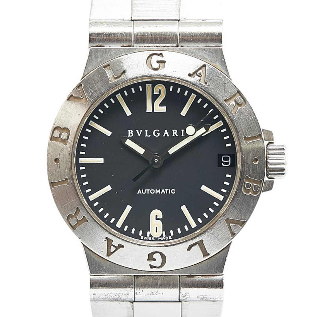 Pre-Owned BVLGARI Diagono Sports Watch LCV29S Automatic Black Dial Stainless Steel Women's