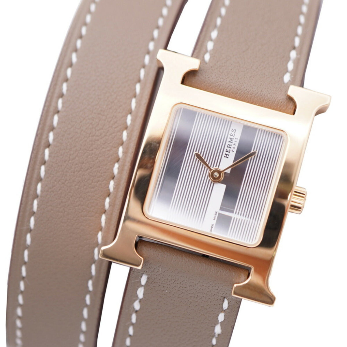 Gebrauchte wie neue Hermes H Uhr Double Tour HH1.202c Quarz Armbanduhr SS/Leder Silber U Stempel 1101HERMES Damen 