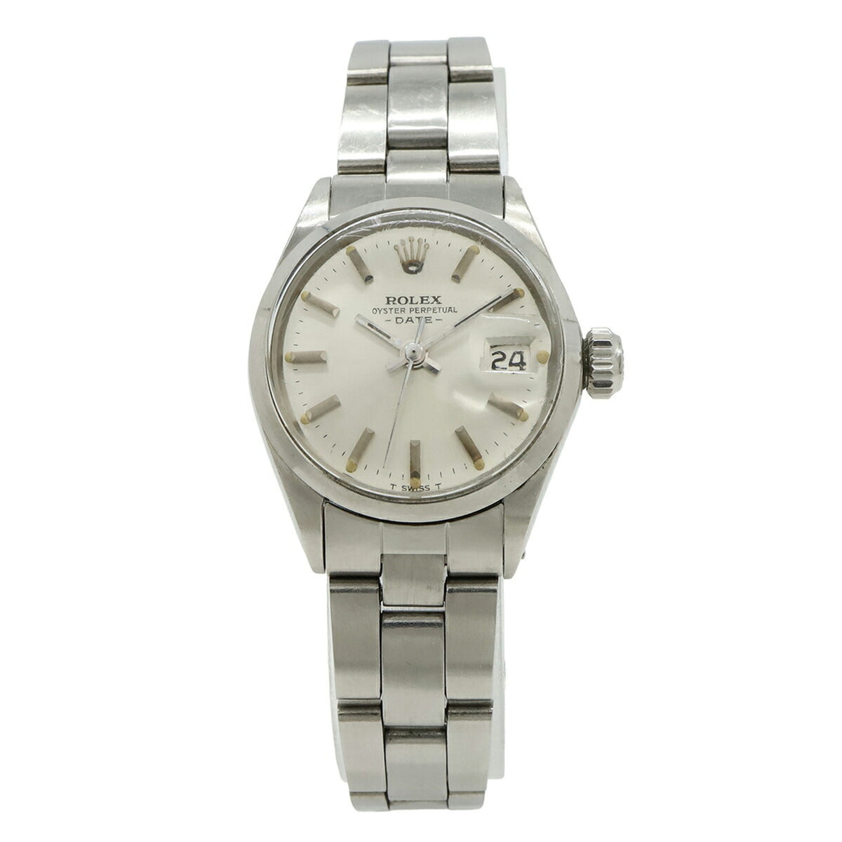 Pre-Owned ROLEX Oyster Perpetual Date Silver Dial Stainless Steel Ladies Automatic Watch, Serial Number 28, 6516