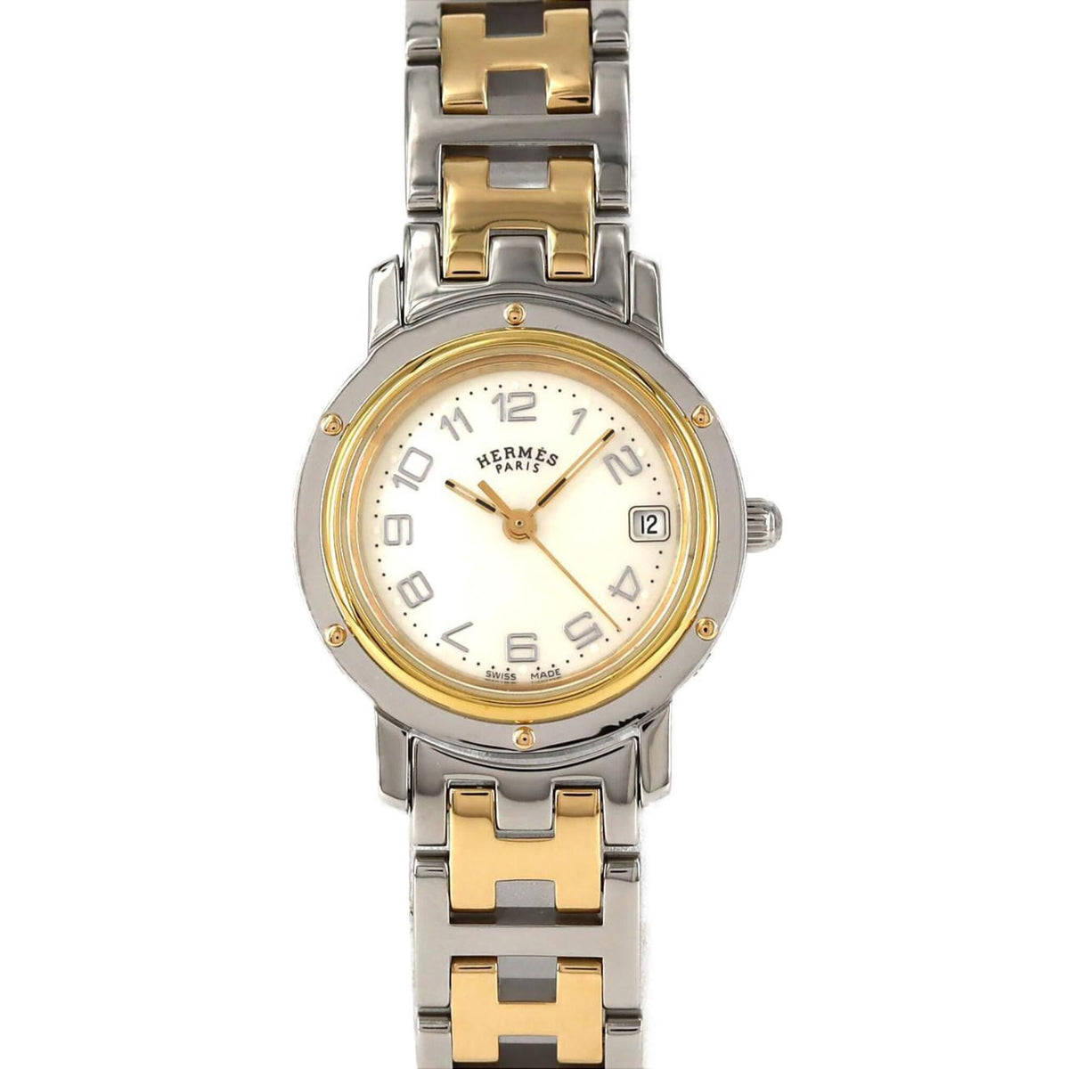 Pre-Owned Hermes Clipper Nacre Combination CL4.220 SSxGP Quartz Watch