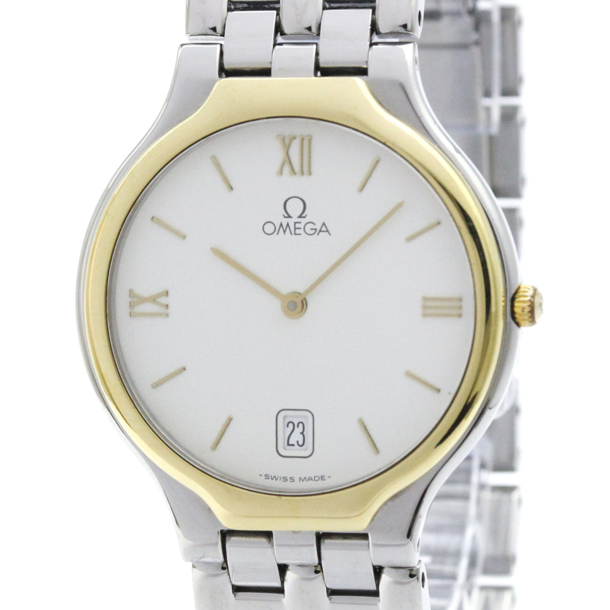 Pre-Owned OMEGA De Ville Symbol K18 Gold Steel Quartz Mens Watch 196.0316 Polished
