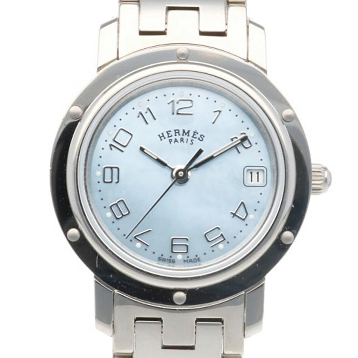Pre-Owned Hermes Clipper Nacle Watch Stainless Steel CL4.210 Quartz Ladies HERMES Blue Shell