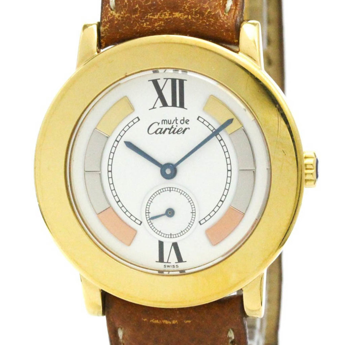 Montre femme CARTIER Must Ronde d'occasion en cuir plaqué or W1006922 