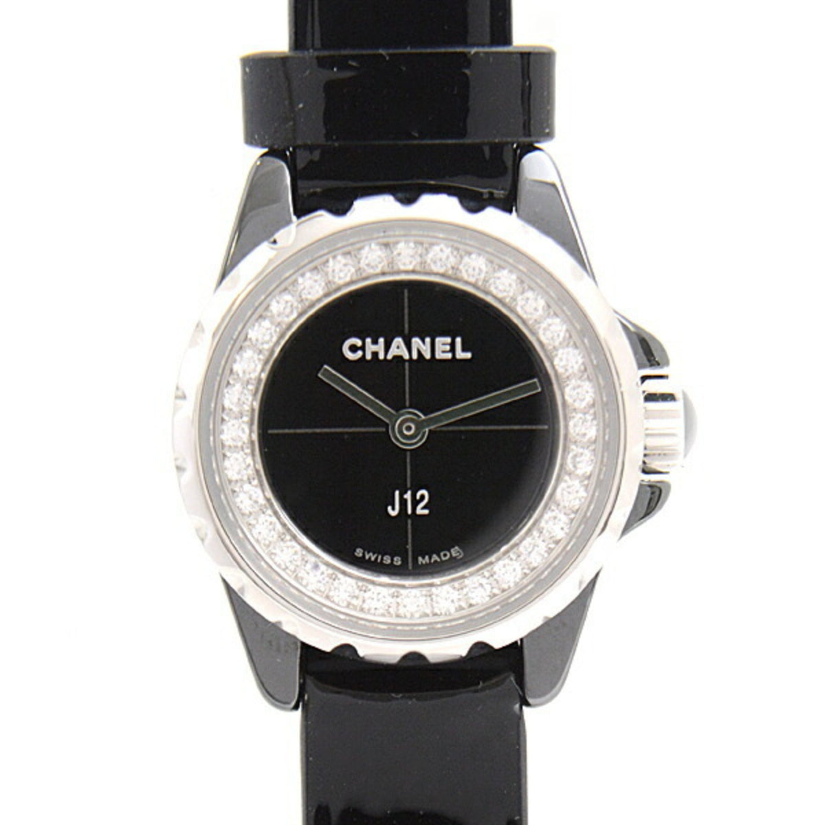 Montre Chanel J12 XS d'occasion pour femme, cadran noir en céramique, à piles, diamants, CHANEL H4663 
