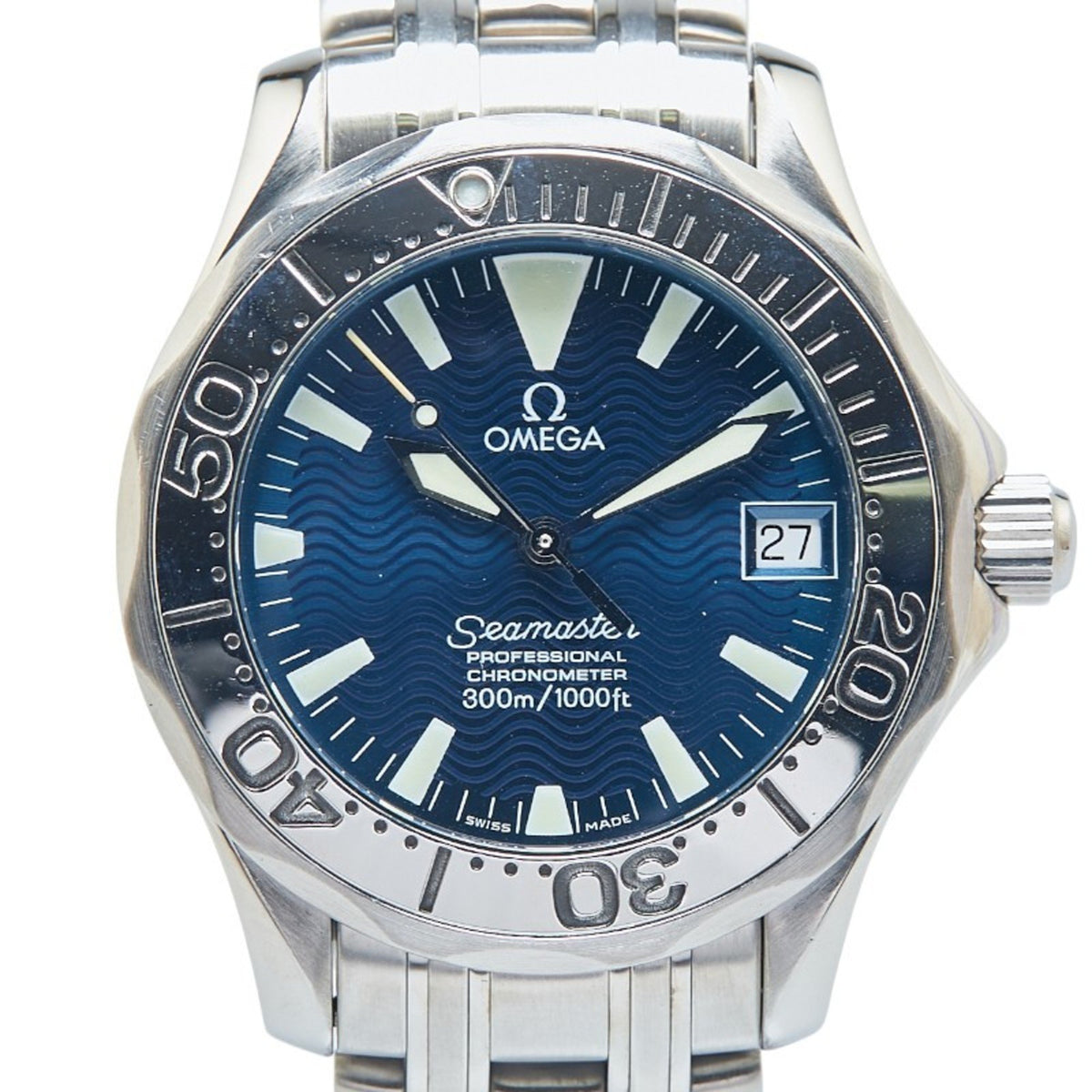 Pre-Owned OMEGA Seamaster 300 Jacques Mayol 1999 Watch 2554.80.00 Automatic Navy Dial Stainless Steel Men's