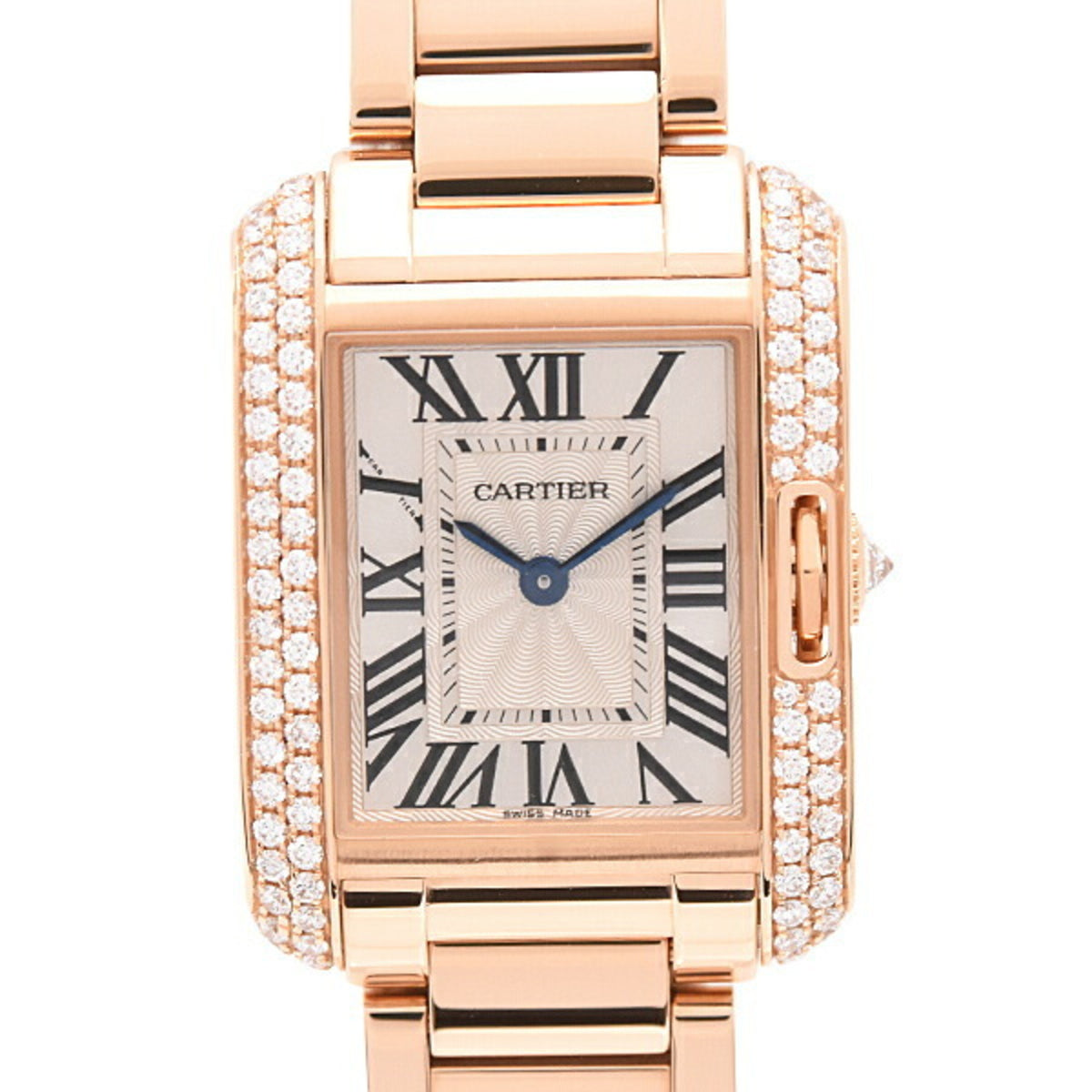 Pre-Owned Cartier Women's Watch Tank Anglaise SM Double Diamond Bezel Pink Gold 750PG Battery Operated WT100002