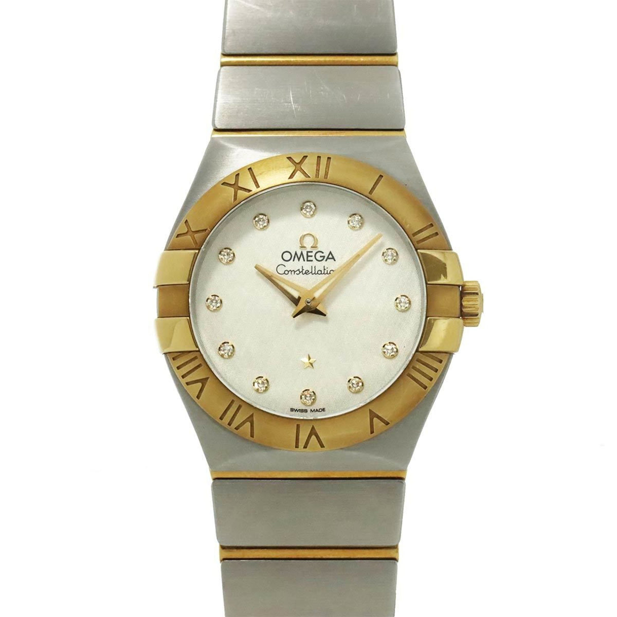 Pre-Owned OMEGA Constellation 123 20 27 60 52 001 Women's Watch with 12 Diamonds, Silver and 18KYG Yellow Gold Automatic