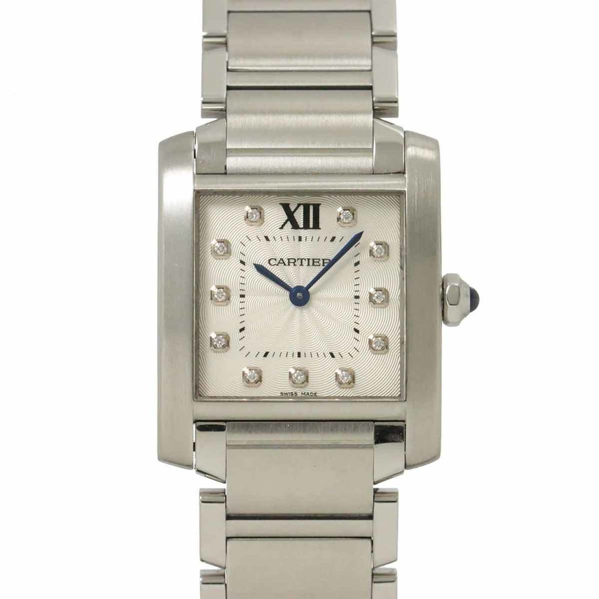 Pre-Owned Cartier Tank Fran?aise MM WE110007 Women's Watch with 11 Diamonds and Silver Quartz Movement
