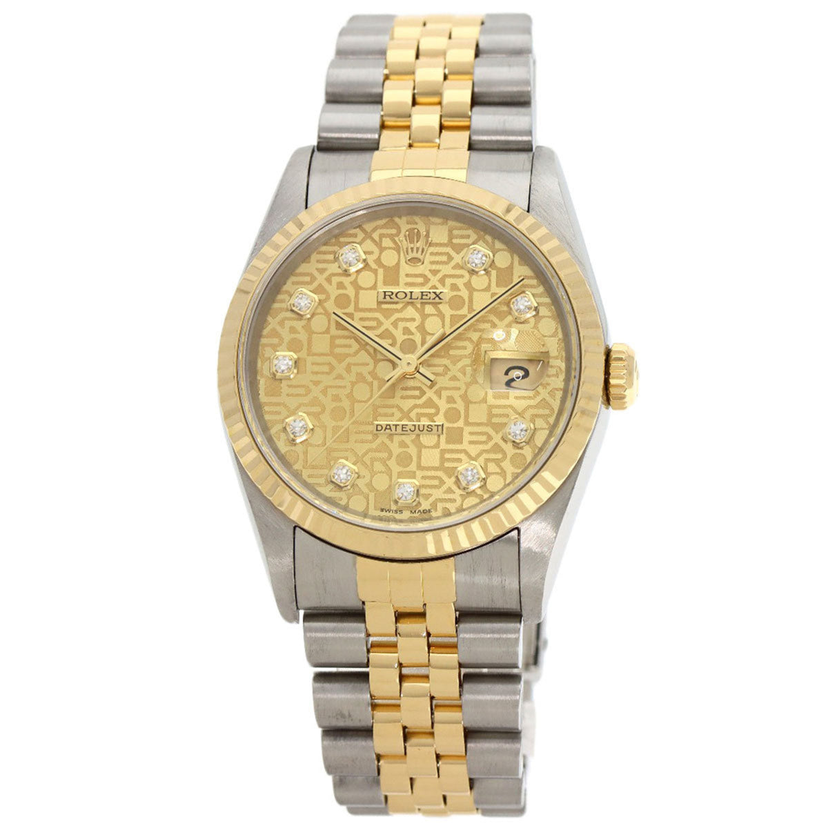 Pre-Owned Rolex 16233G Datejust 10P Diamond Watch Stainless Steel SSxK18YG Men's ROLEX