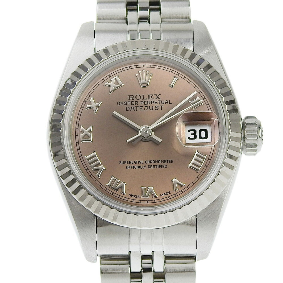 Pre-Owned Like new Rolex Datejust 69174 Pink Brown Dial Watch SS/WG Automatic 26mm Ladies